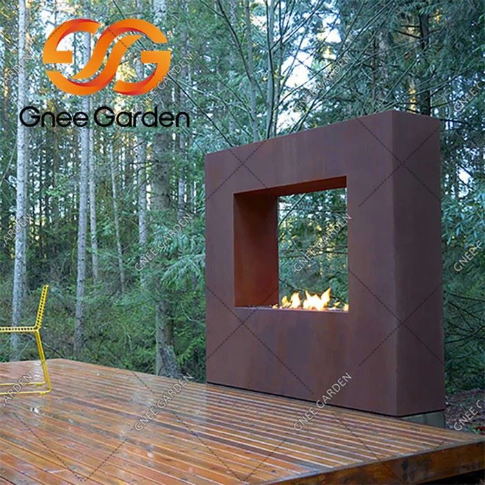Corten Steel building outdoor fireplace(2)
