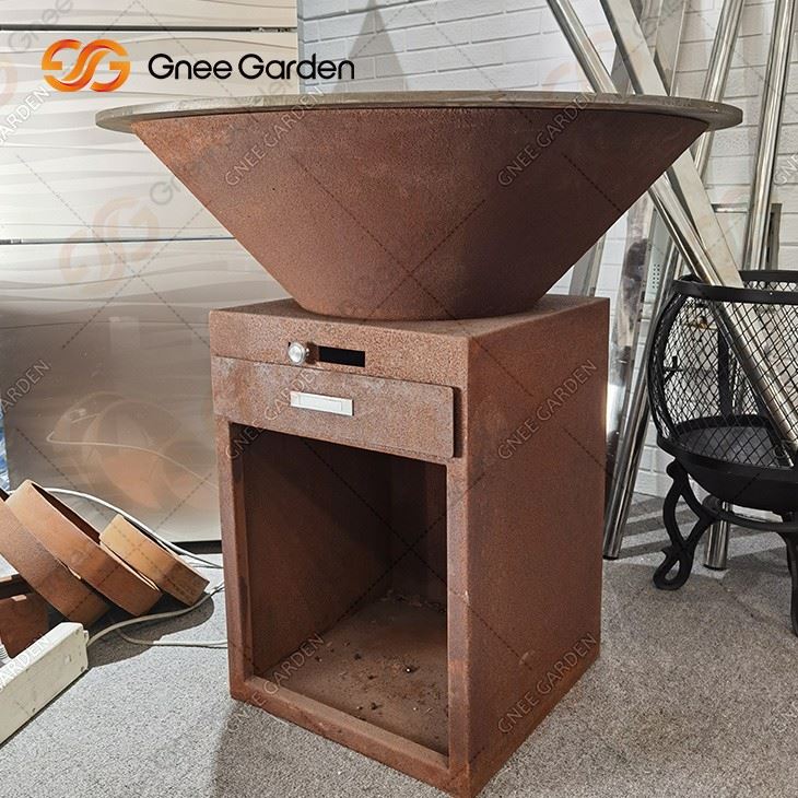 Outdoor Cooking Feature Corten Steel Fire Pit With Bbq Plate