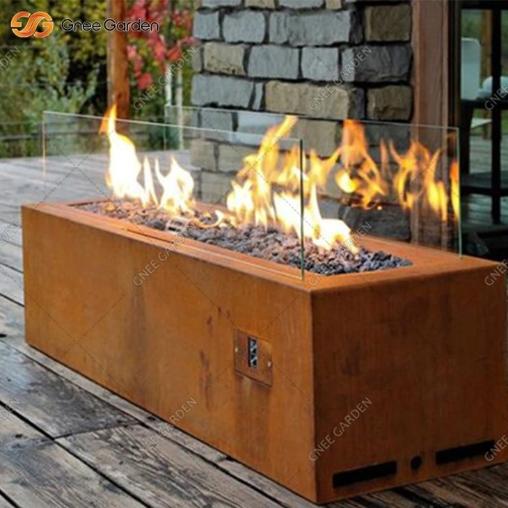 Rectangular Weathering Steel Propane Fire Pit Table